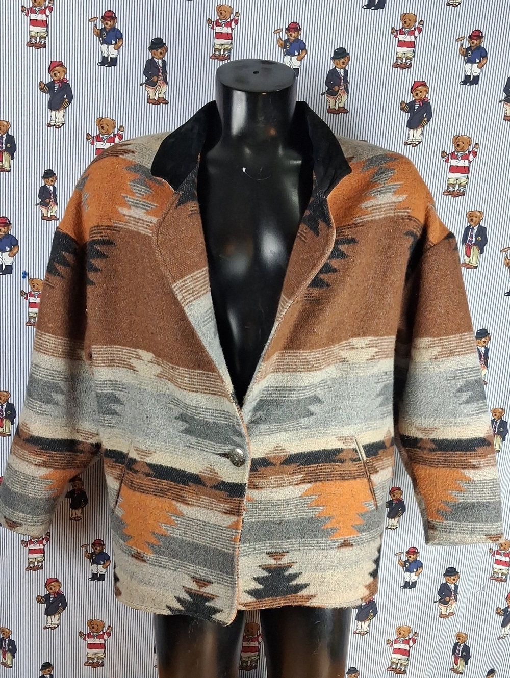 Vintage Pioneer Wear Women's Oversized Western Aztec One Button Sz 12 Coat